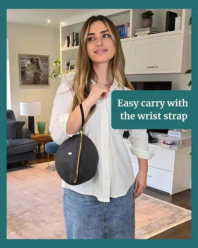Miniatura 8 de Bolsa de extractor de leche portátil, se adapta a Elvie, Willow, Momcozy y todos los demás, bolsa de bomba pequeña beige con correa para la muñeca