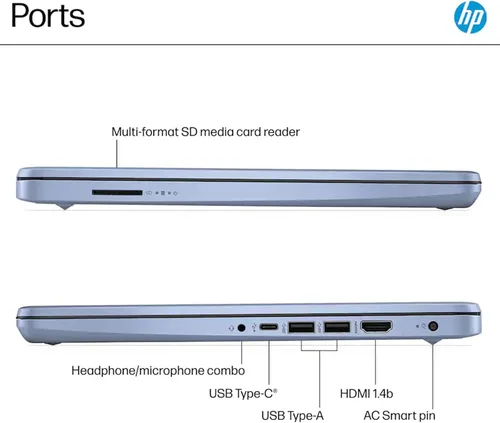 Miniatura 5 de Laptop HP HD de 14" para estudiantes y negocios, Intel Quad-Core N150, 8 GB de RAM, 128 GB UFS, 1 año de Office 365, cámara web, HDMI, Bluetooth
