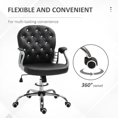 Miniatura 6 de Vinsetto Silla de tocador de maquillaje, silla de piel sintética para computadora con botones, reposabrazos acolchados, altura ajustable y ruedas