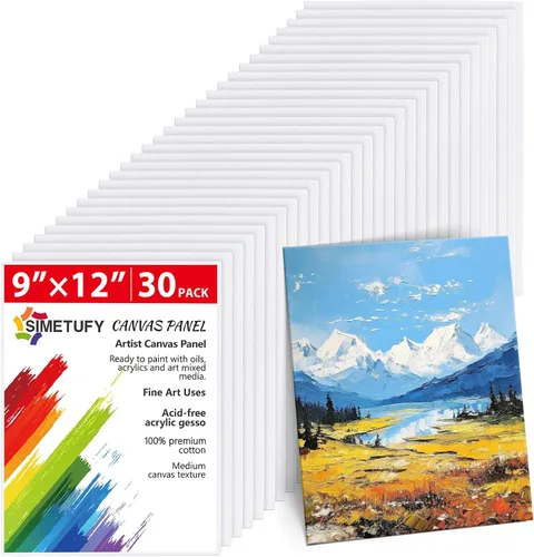 Miniatura 10 de Simetufy Paquete de 12 tableros de lienzo de 9 x 12 pulgadas para pintar paneles de lienzo, imprimados con gesso sin ácidos, 100% algodón