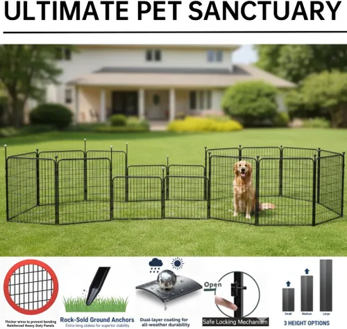 Miniatura 4 de Jaulas Portátiles para Perros y Corralito, Jaula de Metal de 32 Pulgadas para Perros Pequeños/Medianos, para Interior/Exterior, Correas