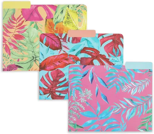 Miniatura 5 de Paper Junkie Carpetas decorativas para archivos, paquete de 12, tamaño carta, tropical, carpetas y bolsillos de cartulina, pestañas de corte 1/3