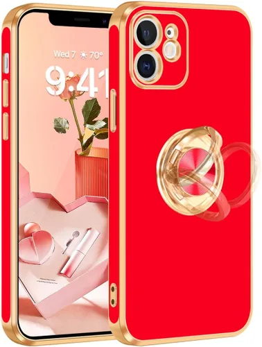 Miniatura 12 de Fingic Funda para iPhone 12 con Soporte de Anillo, [Soporte de Anillo Giratorio de 360° Magnético con Base] [Borde Dorado Brillante con Enchapado]