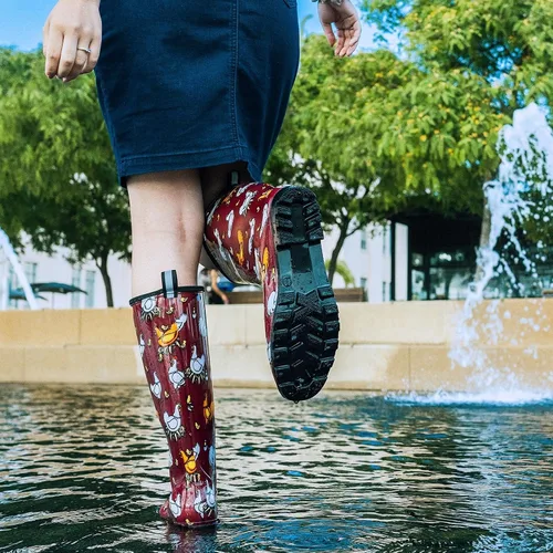 Miniatura 5 de HISEA Botas de lluvia para mujer, botas de jardín impermeables para mujer, botas de agua hasta la rodilla, suela antideslizante cómoda, 6