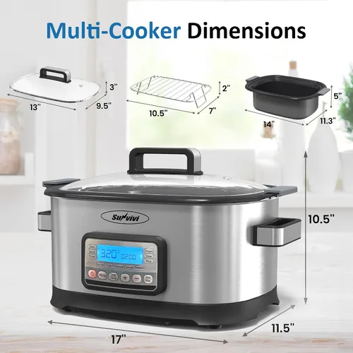 Miniatura 6 de Multicocina 11 en 1, horno asador de olla lenta de 6.5 cuartos de galón, olla multifuncional programable digital con temporizador, control
