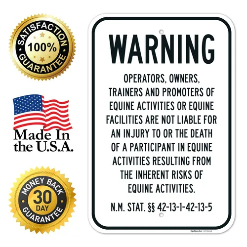 Miniatura 5 de Warning Under New Mexico Law Equine Activity Sponsor Or Professional Sign, 12x18 Inches, 55 mil Thick HDPS (high Density polystyrene), Made in USA