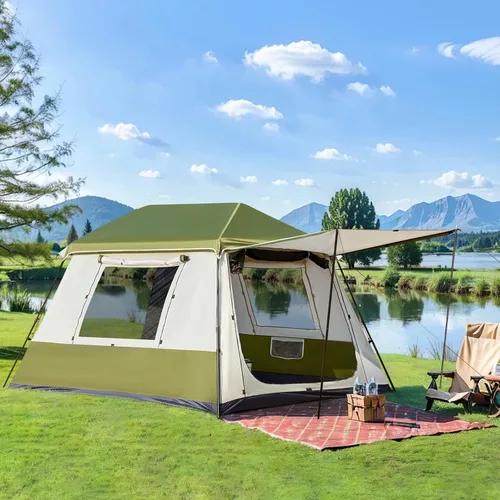 YOLENY Instant Cabin Tent, 4-8 Person Quick Setup Family Camping Tent with Rainfly and Extended Canopy, Weather Resistant Tent with Mesh Windows and