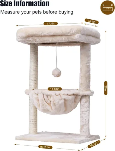 Miniatura 3 de SYANDLVY Árbol pequeño para gatos de interior, torre de actividad para gatos con poste rascador para gatitos, muebles para gatos con cesta y bola