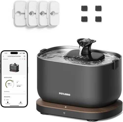Paquete de fuente de agua para gatos con monitorización por aplicación PETLIBRO con bomba inalámbrica + 4 paquetes de filtros de repuesto genuinos,