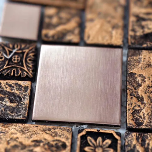Miniatura 6 de Hominter Azulejo de mosaico de bronce y metal cepillado de resina texturizada de cobre decorativo para salpicaduras de cocina, pared de baño