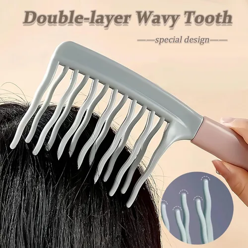 Miniatura 4 de Peine de dientes anchos de doble fila para mujer, peine desenredante de dientes grandes para cabello rizado y permanente, herramienta de peinado