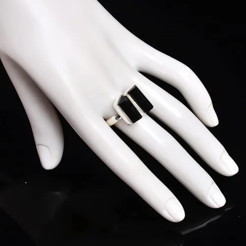 Miniatura 2 de RSR3088 - Anillo de plata de ley 925 con piedra de turmalina negra cruda