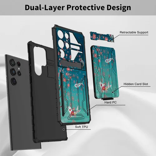 Miniatura 2 de Funda tipo cartera para Samsung Galaxy S22 Ultra con soporte para tarjeta de crédito y soporte de doble capa de policarbonato duro de PC suave TPU a