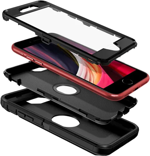 Miniatura 2 de I-HONVA - Carcasa protectora de 3 capas para iPhone SE 2020, protector de pantalla integrado, a prueba de golpes, polvo y caídas, resistente