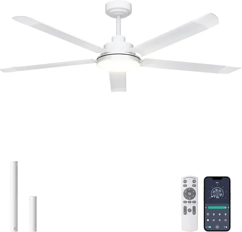 Miniatura 10 de Ohniyou Ventilador de techo de 60 pulgadas sin luz, ventilador de techo industrial plateado con control remoto/aplicación, aspas de aluminio, motor
