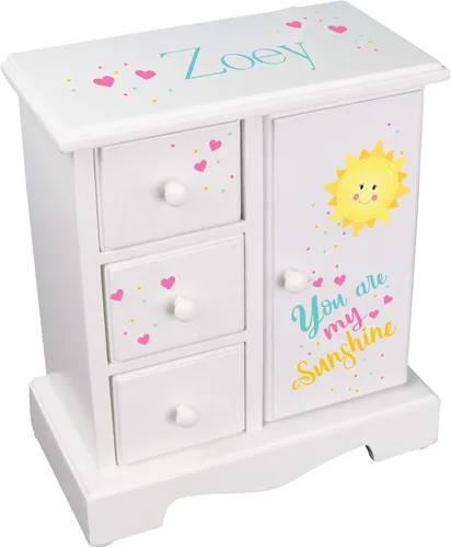 My Bambino Joyero personalizado Amoire alto, organizador de madera para niñas (You Are My Sunshine)