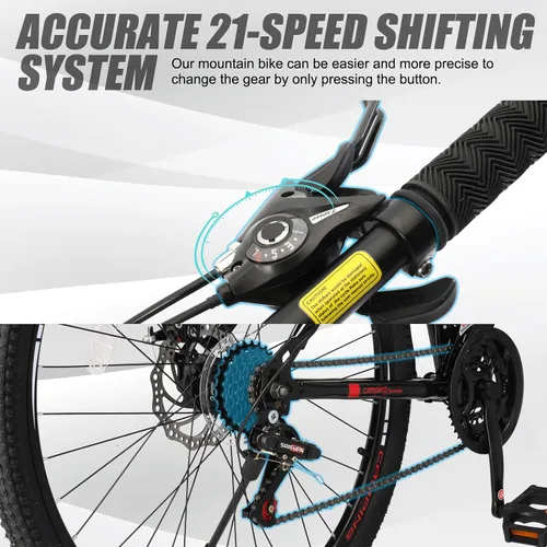 Miniatura 4 de Ktaxon Bicicleta de Montaña 24/26/27.5 Pulgadas para Hombres y Mujeres con Bicicletas de 21 Velocidades para Adultos, Freno de Disco Doble