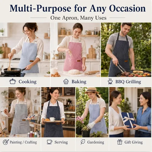 Miniatura 7 de Handepo 4 Piezas Delantales de Cocina con Bolsillos Delantales Ajustables Impermeables para Hornear para Mujeres Hombres Chef BBQ Regalo de Navidad