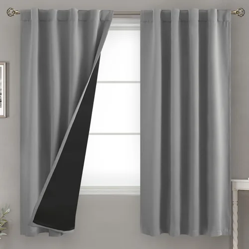Miniatura 152 de BGment Cortinas 100% opacas beige de 63 pulgadas de largo con forro aislante térmico, bolsillo para varilla y lengüeta trasera de doble capa