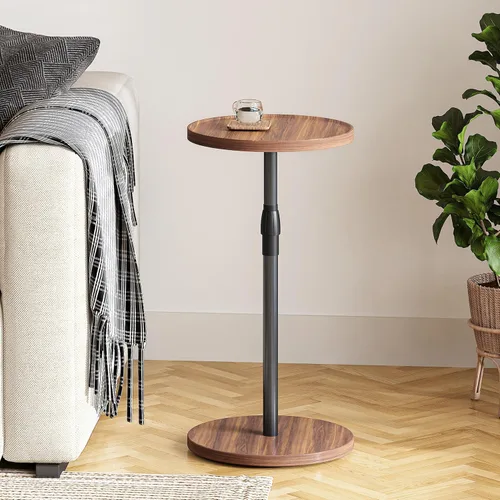 Miniatura 2 de Mesa auxiliar redonda ajustable, mesa auxiliar pequeña, mesa de bebida con pedestal para espacios pequeños, mesita de noche redonda alta para sala