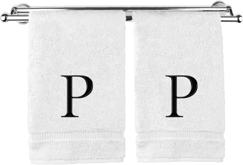 Miniatura 151 de Toalla de mano monogramada, regalo personalizado, juego de 2 - Toalla bordada con letra de bloque dorada - Extra absorbente 100% algodón turco