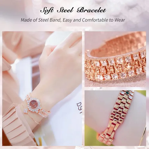 Miniatura 3 de RORIOS Reloj analógico de cuarzo para mujer, con pulsera de diamantes de imitación completa, reloj de pulsera de moda, reloj de diamantes