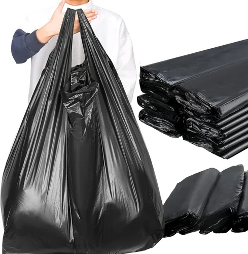 Kisston 400 bolsas de plástico para camisetas de tamaño jumbo con asas, 35 micrófonos, bolsas grandes de plástico liso para comestibles, gruesas y
