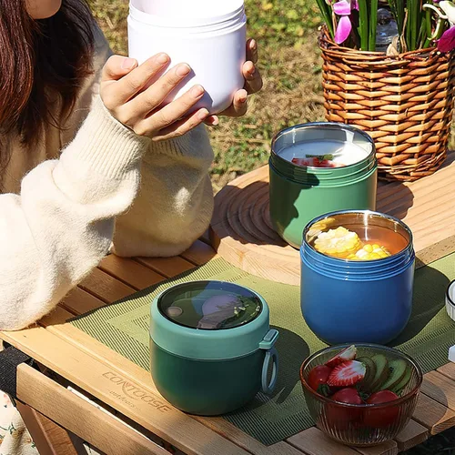 Miniatura 5 de Aphmeir Recipientes de avena con tapas, de acero inoxidable de 20 onzas en el interior, tarros de avena con cuchara, frascos de comida aislados, Azul