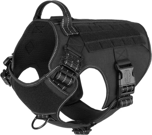 ICEFANG - Arnés táctico para perro, talla L, 2 hebillas de metal, chaleco para transportar carga, ligero y modular (MOLLE) con mango, clip de correa