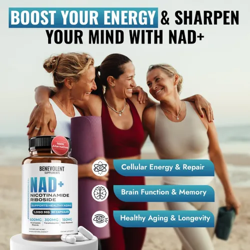 Miniatura 2 de Benevolent NAD+ Suplemento de 1050 mg, absorción máxima 3 en 1 NAD suplementos para mujeres y hombres con ribósido de nicotinamida