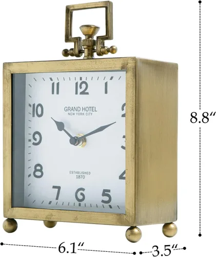 Miniatura 4 de NIKKY HOME Reloj de mesa dorado, clásico silencioso sin tictac, funciona con baterías, decorativo, para repisa o estante, reloj de sobremesa