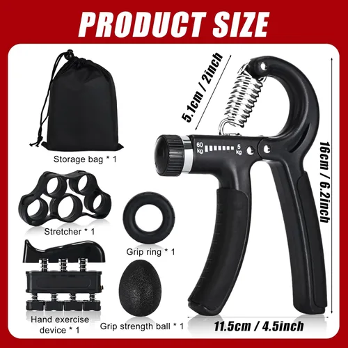 Miniatura 7 de Fortalecedor de agarre de mano, entrenador de fuerza de agarre, 22-132 libras de resistencia ajustable para antebrazo ejercitador para Negro 1