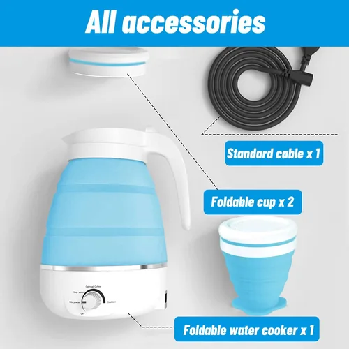 Miniatura 6 de Qivine Hervidor eléctrico plegable de viaje de 20.3 fl oz, hervidor de viaje plegable de silicona, tetera eléctrica plegable para viajes con 2 tazas
