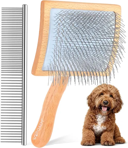 Miniatura 13 de Cepillo deslizante para perros, cepillo grande para perros de pelo largo para garabatos dorados y golden retriever con herramienta de Púrpura