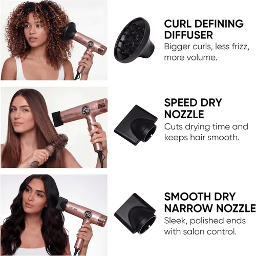 Miniatura 2 de RUBY RAE Secador de pelo Ionic de 2000 W, secador profesional de doble voltaje con difusor, diseño ligero, secado rápido, tecnología de bajo ruido