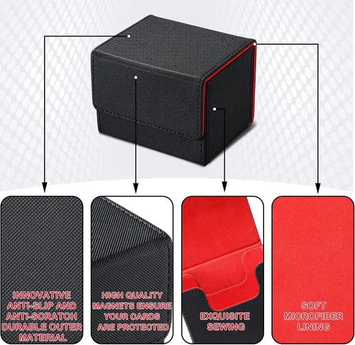 Miniatura 4 de Weewooday 2 Cajas de Cartas de Cubierta de Cuero de Gran Tamaño que Caben Más de 100 Cartas con Fundas para Juego de Cartas Coleccionables Negro
