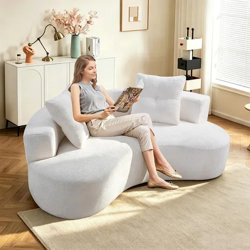 Miniatura 18 de Sofá modular curvado de 110 pulgadas para sala de estar, moderno sofá modular de felpa de felpa de gran tamaño con asiento profundo comprimido sin
