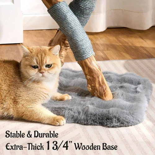 Miniatura 7 de Árbol para gatos de madera natural para gatos adultos de interior, torre de gatos moderna de 33 pulgadas con cama de felpa súper suave y percha