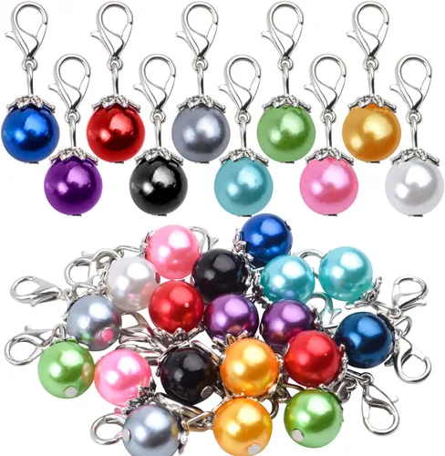 Aylifu Dijes de clip, 20 piezas de perlas coloridas colgantes colgantes con cierre de langosta, accesorio para hacer joyas, accesorios para Colores