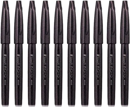 Pentel Fude Touch Brush Sign Pen (SES15C-A), tinta negra, rotulador como pincel, juego económico