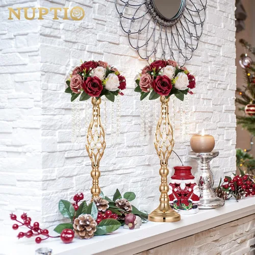 Miniatura 3 de NUPTIO Centros de mesa de flores artificiales para mesas, 10 unidades, color borgoña, rosa polvorienta y blanco cremoso, bolas de rosas falsas