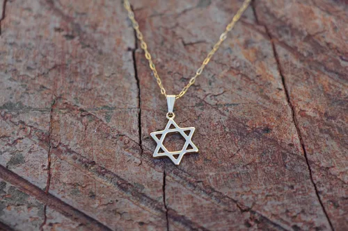 Miniatura 7 de Collar de estrella de David, collar de Magen David relleno de oro, fina estrella de David de oro, collar religioso, joyería judía de murciélago