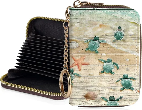 Miniatura 9 de Tarjetero de crédito para mujer, pequeña cartera RFID con cierre de llavero, bonita cartera de piel sintética, carteras para tarjetas de crédito