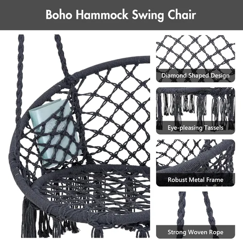 Miniatura 4 de ANOW Silla Columpio con Soporte Incluido, Silla Colgante para Exterior con Soporte y Cojín de Asiento Desmontable, Peso Máximo 400 Libras, Gris Gris
