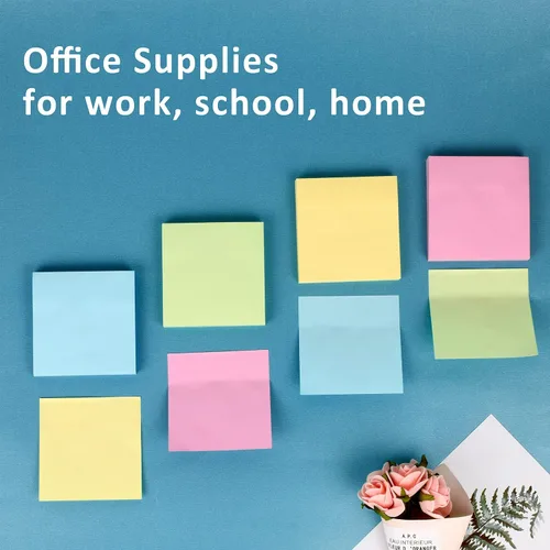 Miniatura 2 de HappyHapi Paquete de 28 2800 hojas de notas adhesivas de 3 x 3 pulgadas, 100 hojas/bloc, 4 colores suaves (amarillo, verde, rosa, azul) almohadillas