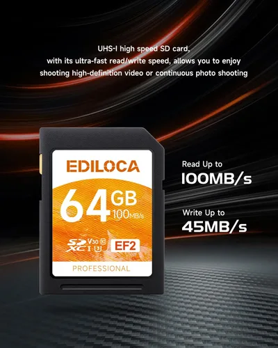 Miniatura 2 de Tarjeta SD UHS-I de 64 GB, paquete de 2 tarjetas de memoria UHS-I, almacenamiento rápido, velocidad de lectura/escritura 90/20 MB/s, C10, U1, V10