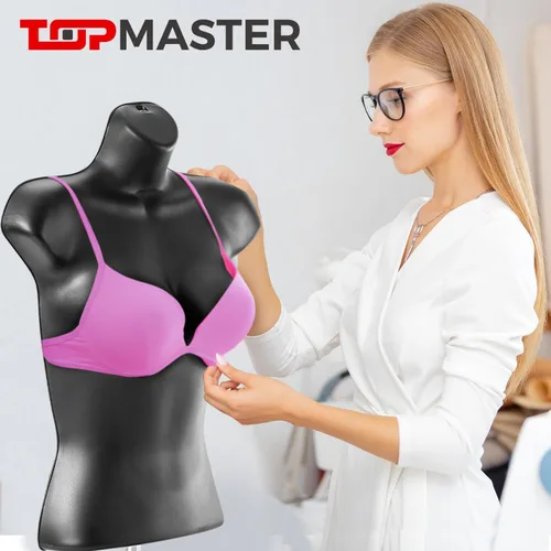 Miniatura 7 de Torso de maniquí femenino negro con soporte de metal, espalda hueca, forma de vestido apilable para exhibición de camisetas, encimeras, espectáculos