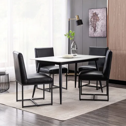 Miniatura 4 de Juego de 2 sillas de comedor modernas de tela, tapizadas de piel sintética, sillas de cocina sin brazos de mediados de siglo con patas negras