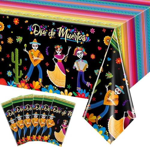 Miniatura 7 de Mantel de 3 piezas con diseño del Día de los Muertos, Día de los Muertos, para Halloween, diseño de calavera de azúcar, floral, fiesta mexicana