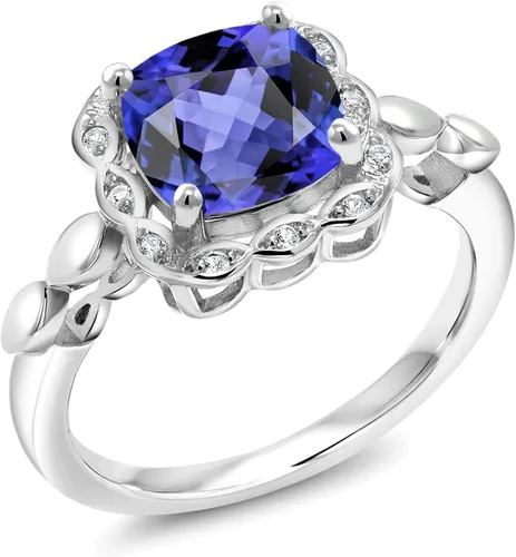 Miniatura 131 de Gem Stone King Anillo de compromiso de plata de ley 925 de 0.315 in con piedra natal y zafiro blanco creado Anillo de compromiso de boda
